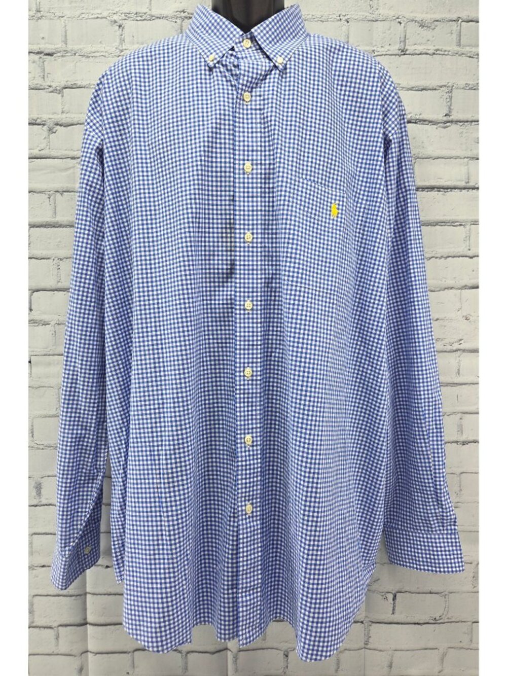 Ralph Lauren Mens Blue Gingham Button-Down Shirt 2XLT Long Sleeve Classic Fit